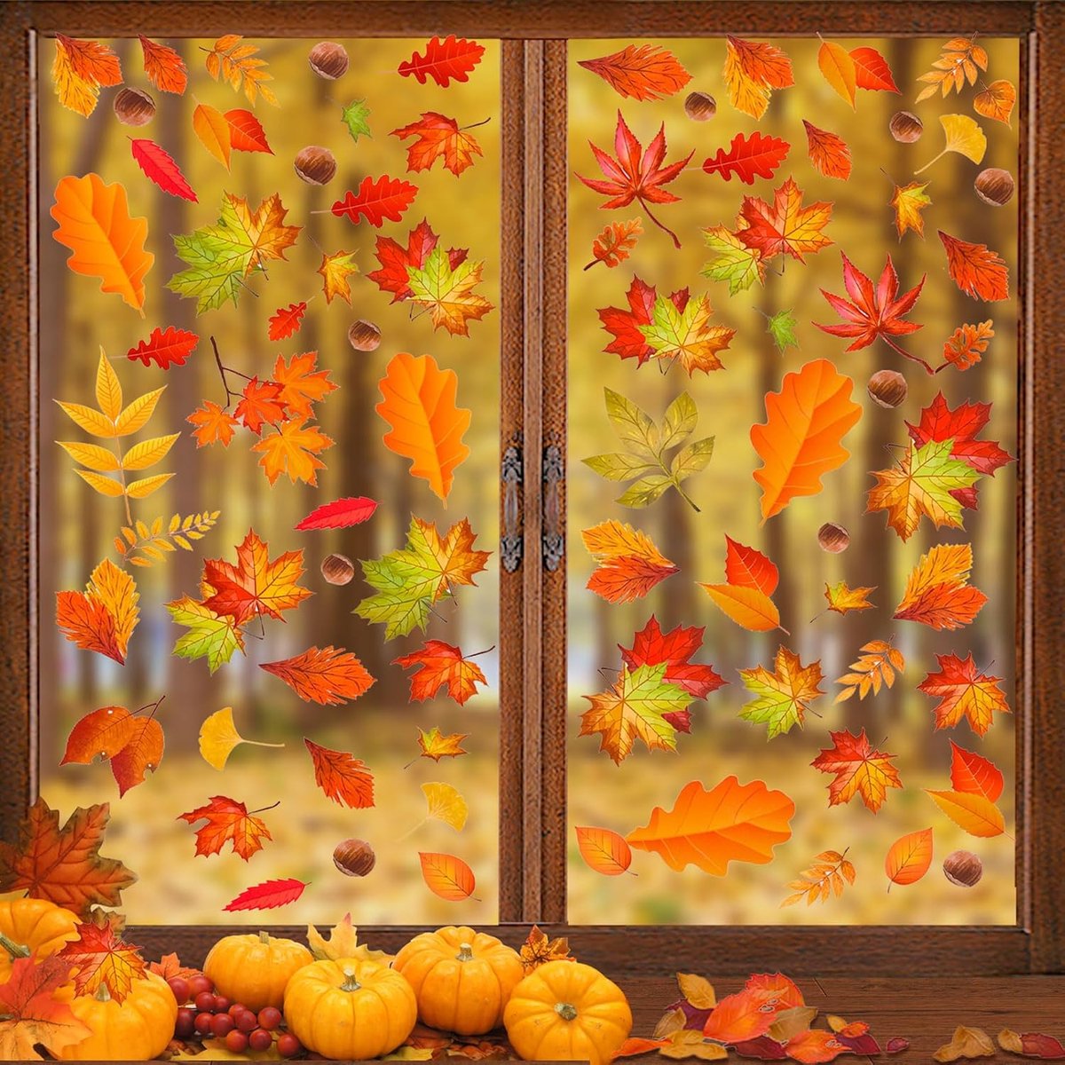 Raamstickers herfstdécoratie - zelfklevende bladeren - 9 verschillende bladeren - voor herfstfeestjes - ShopVlot