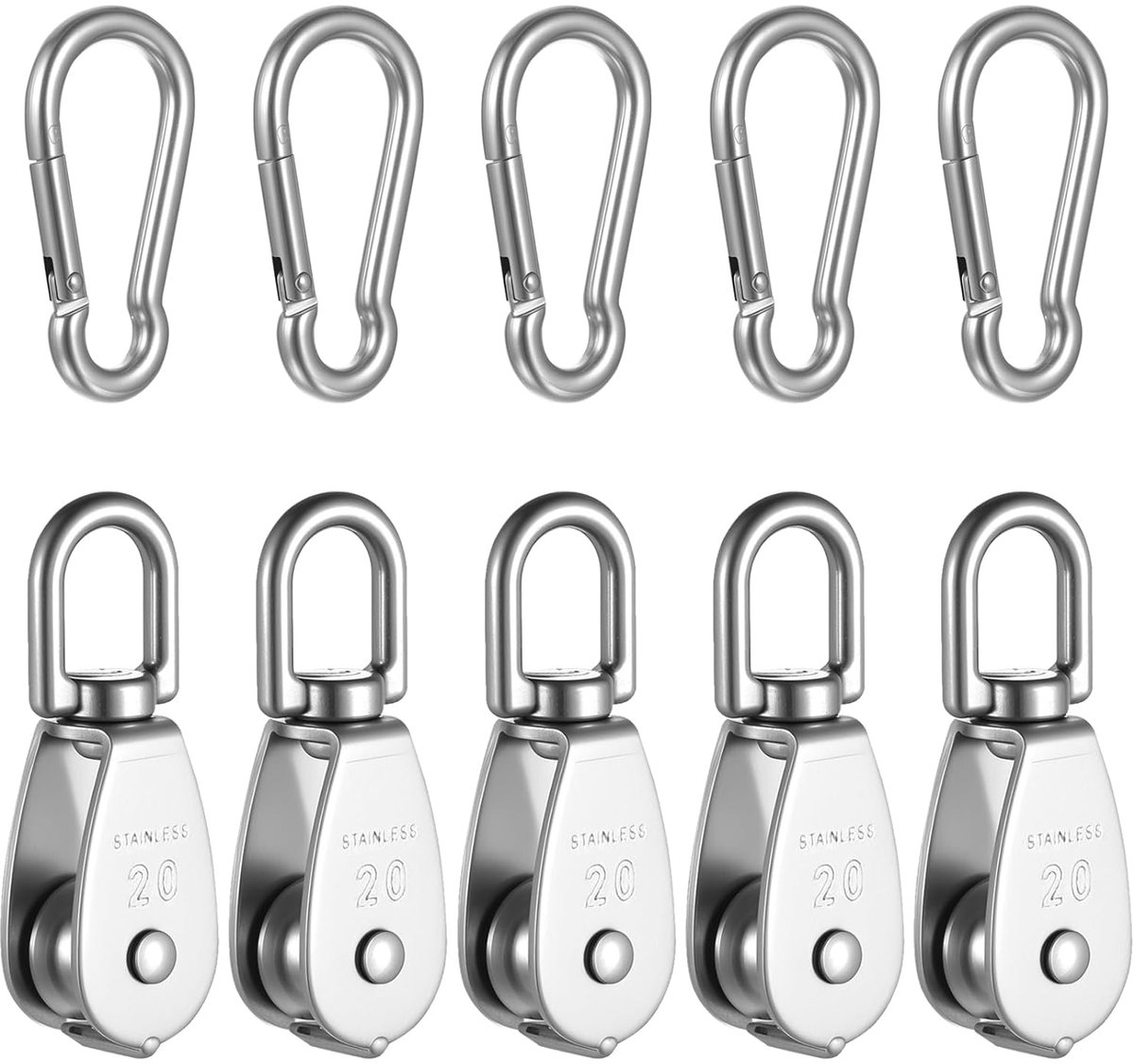 Enkele Hefkatrol Set - Roestvrijstalen Katrol - Materiaal Hefwerkzaamheden - 360 Graden Draaibaar - M20 / M6 - Zilverkleurig
