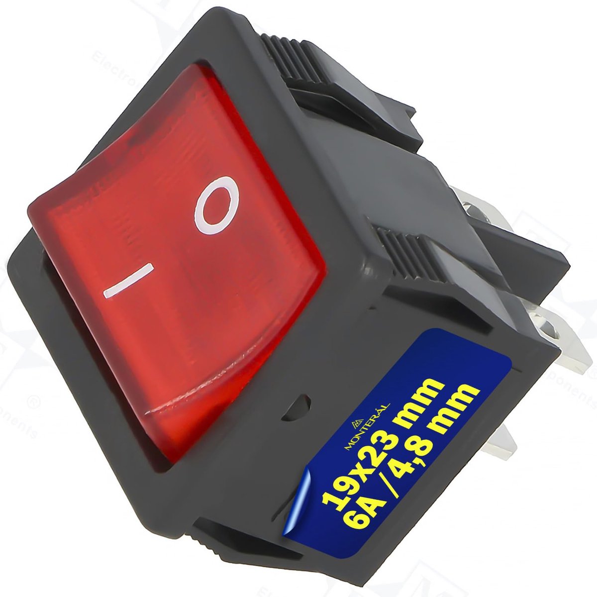 Bipolaire schakelaar 250 V - rode gloed - 19 x 23 mm - 6 A met 4 fastons - 10 jaar garantie - ShopVlot