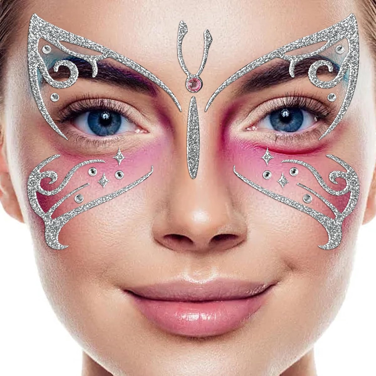 Gezichtstickers vlinders - 2 vellen glitter - duurzame make-up - eenvoudig aan te brengen - ShopVlot