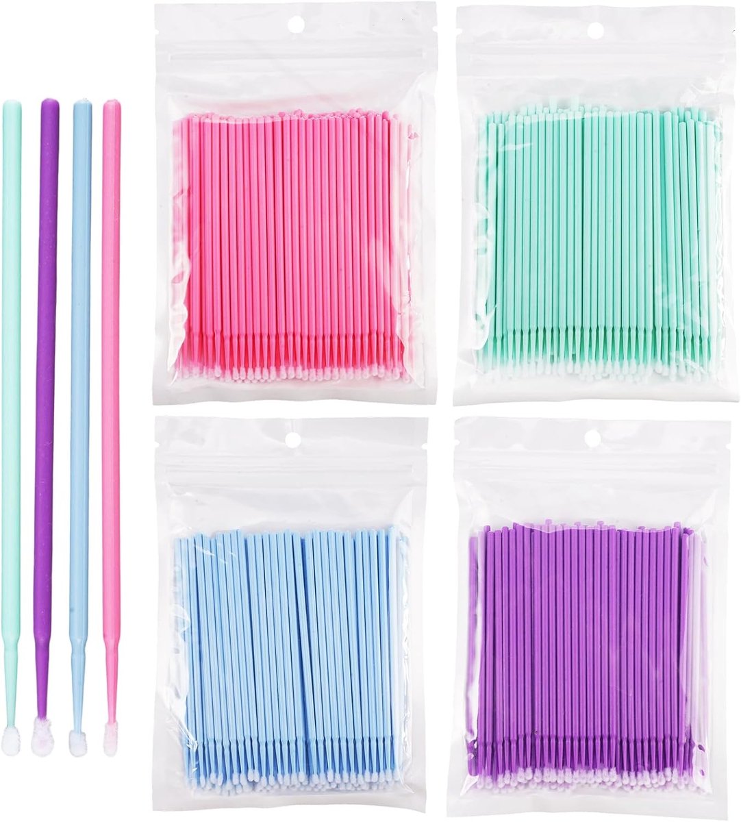 Micro applicators 800 stuks - disposable micro borstels - roze/blauw/paarse kleuren - ideaal voor make-up en wimpers - ShopVlot