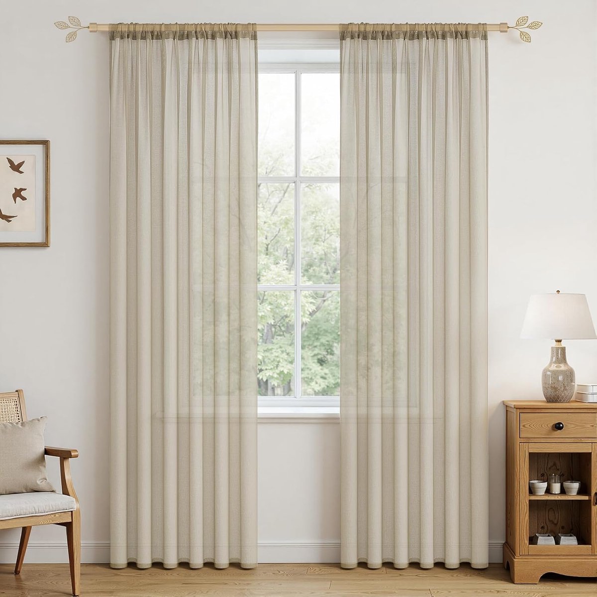 Voile gordijnen set van 2 - 245 x 140 cm - semi-transparant - linnenlook - voor woonkamer en slaapkamer - ShopVlot