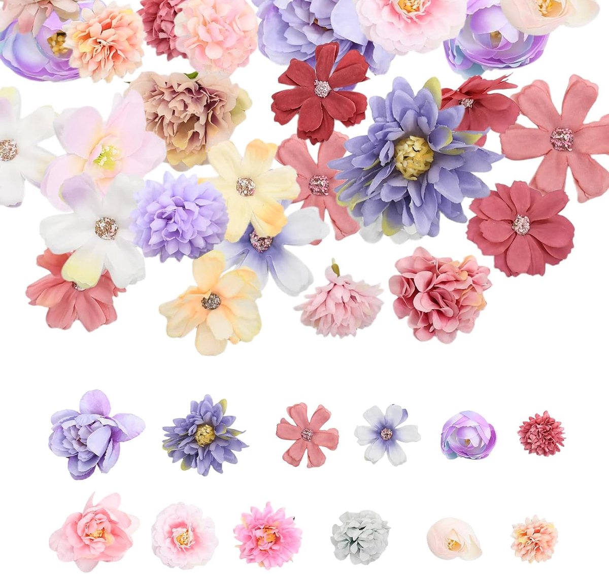 Kunstbloemen set 48 stuks - Diverse kleuren en patronen - Realistisch materiaal - Perfect voor DIY decoraties - ShopVlot