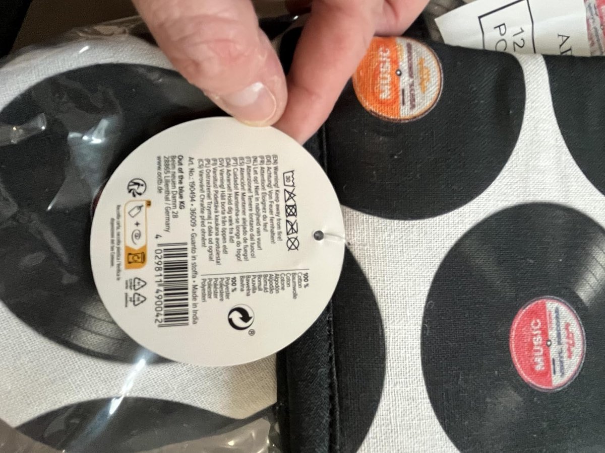 Ovenwant 17 x 32 cm - retro vinyl disc design - hittebestendig katoen - veilig omgaan met warme pannen - ShopVlot