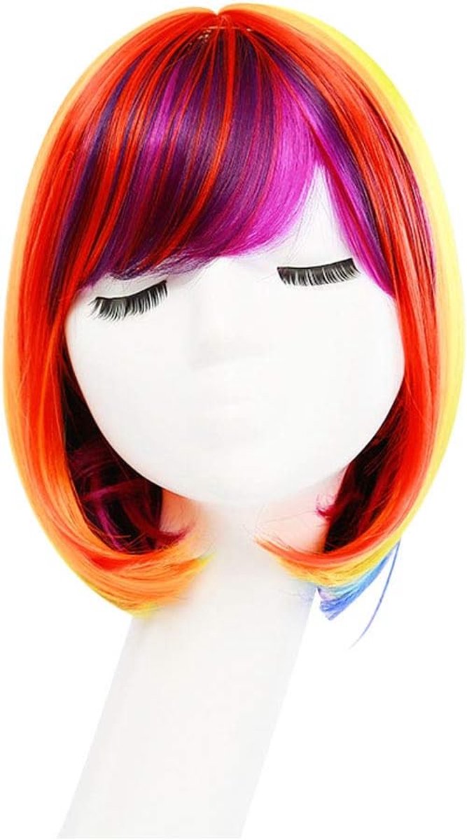 Kostuumperruik kleurrijk kort steil haar - regenboogkleur - voor feestelijke gelegenheid - ShopVlot