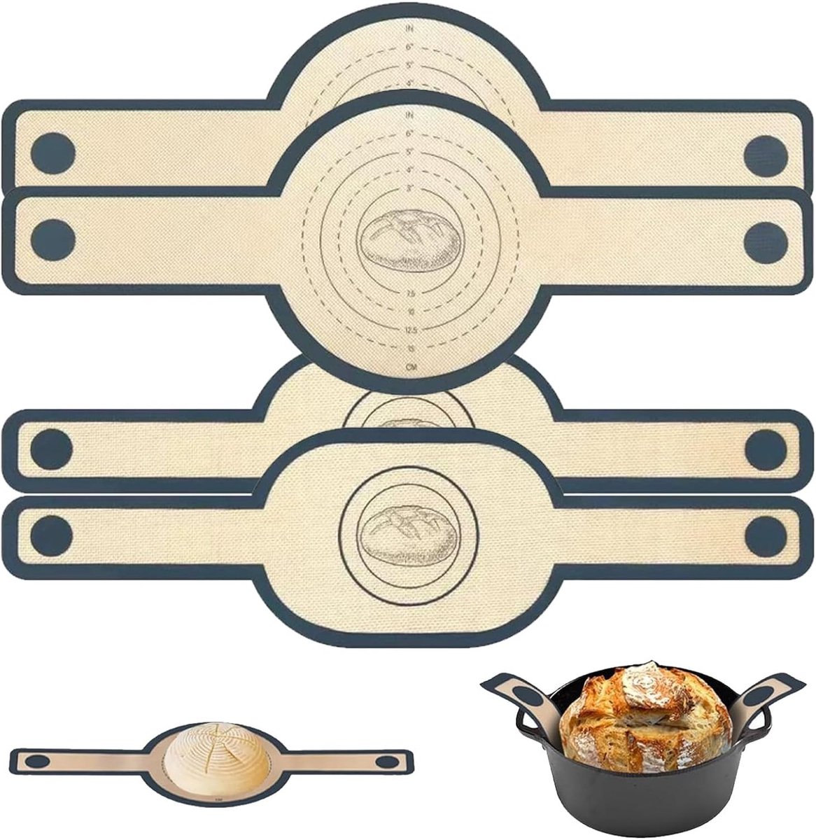 Siliconen bakmat voor Dutch oven - 4 stuks met lange handvatten - anti-aanbaklaag - ideaal voor zuurdesembrood - ShopVlot