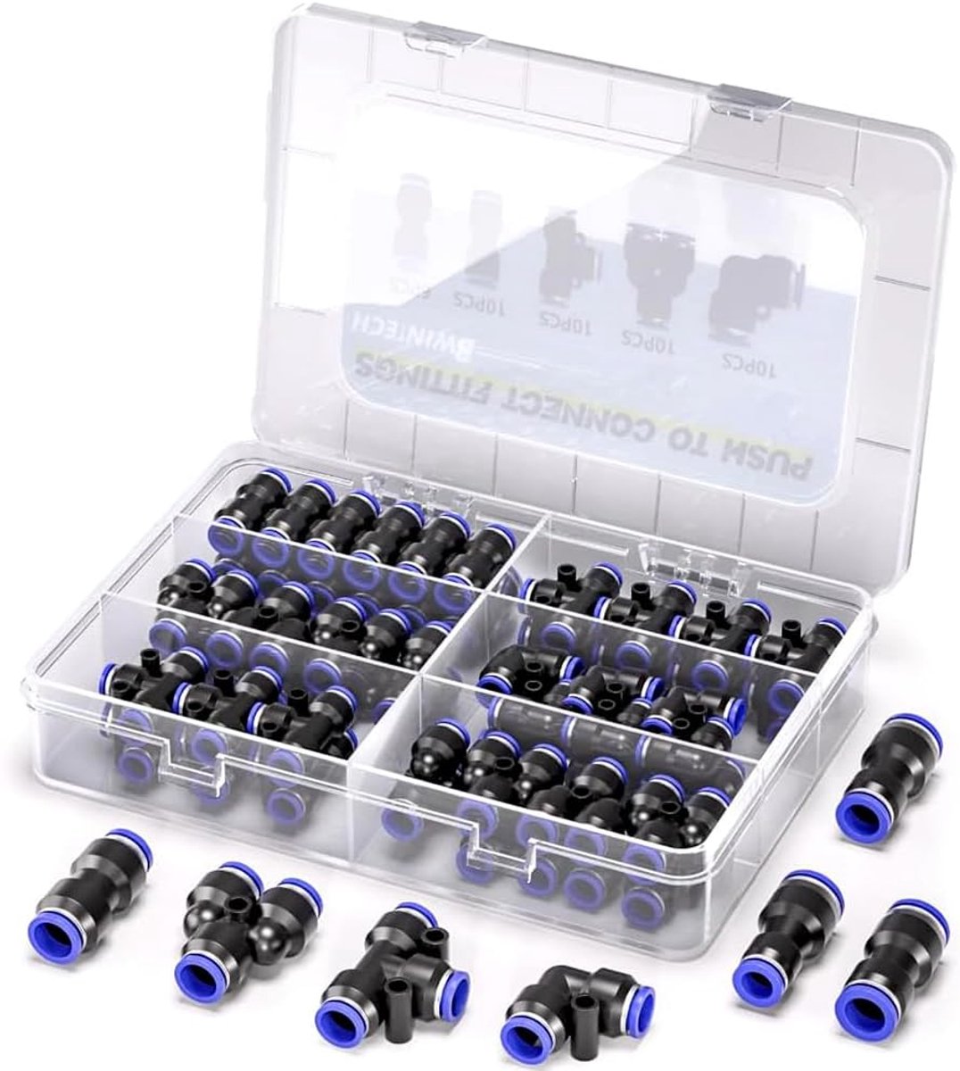 Pneumatische snelkoppelingen 46pcs - 6mm - recht, hoek en Y-verdeler - ideaal voor luchtcompressoren - ShopVlot