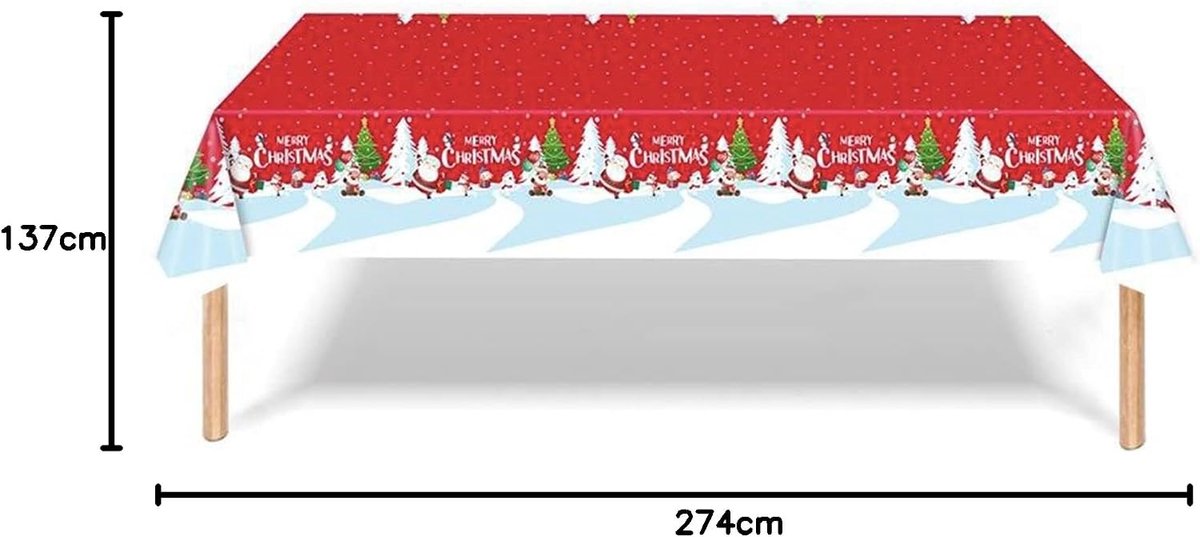 Tafellaken kerst 137 x 274 cm - wegwerp plastic - waterdicht - ideaal voor feestjes - ShopVlot