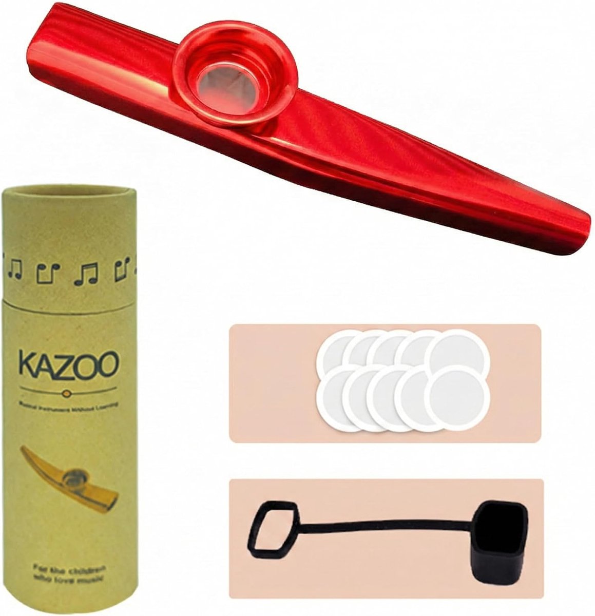 Kazoo muziekinstrument - rood - met 10 membranen - ideaal voor gitaar en beginners - ShopVlot