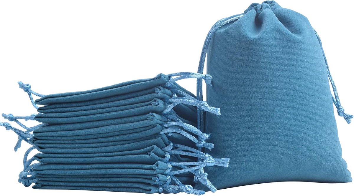 Velvet drawstring bags 20x25cm - teal - luxe materiaal - ideaal voor sieraden - ShopVlot