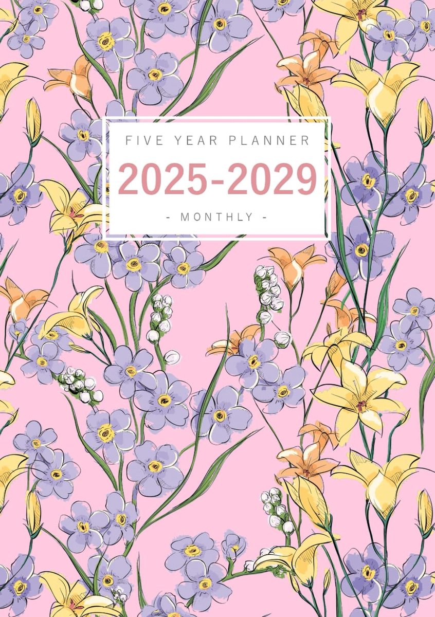 Vijf jaar planner 2025-2029 - A5 maandnotitieboek - mooie bloemenprint - ideaal voor persoonlijke organisatie - ShopVlot