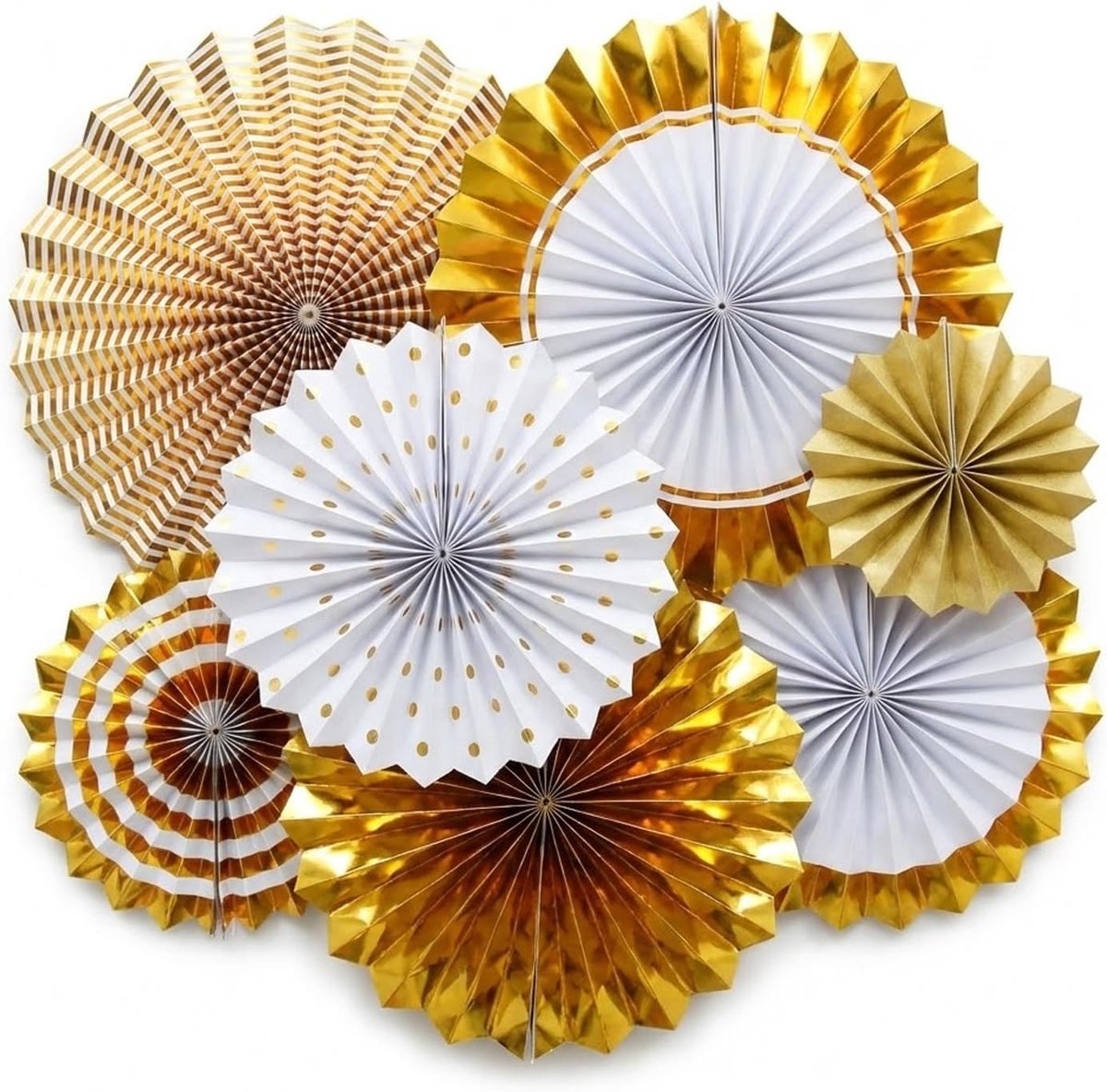 Papieren fans decoratie set - Gouden kleur - 8 stuks - Perfect voor bruiloften - ShopVlot