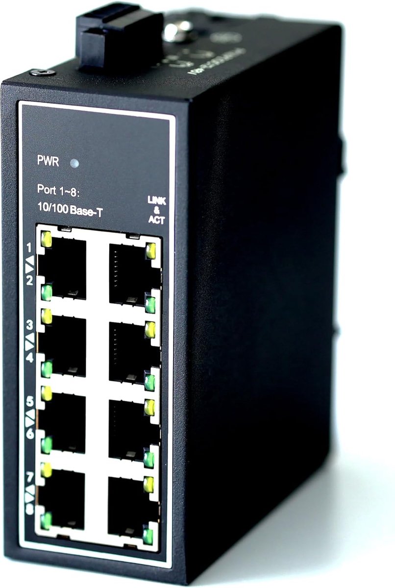 Ethernet switch 8-poorts - industriële uitvoering - DIN-rail/wandmontage - energiezuinig en compact - ShopVlot