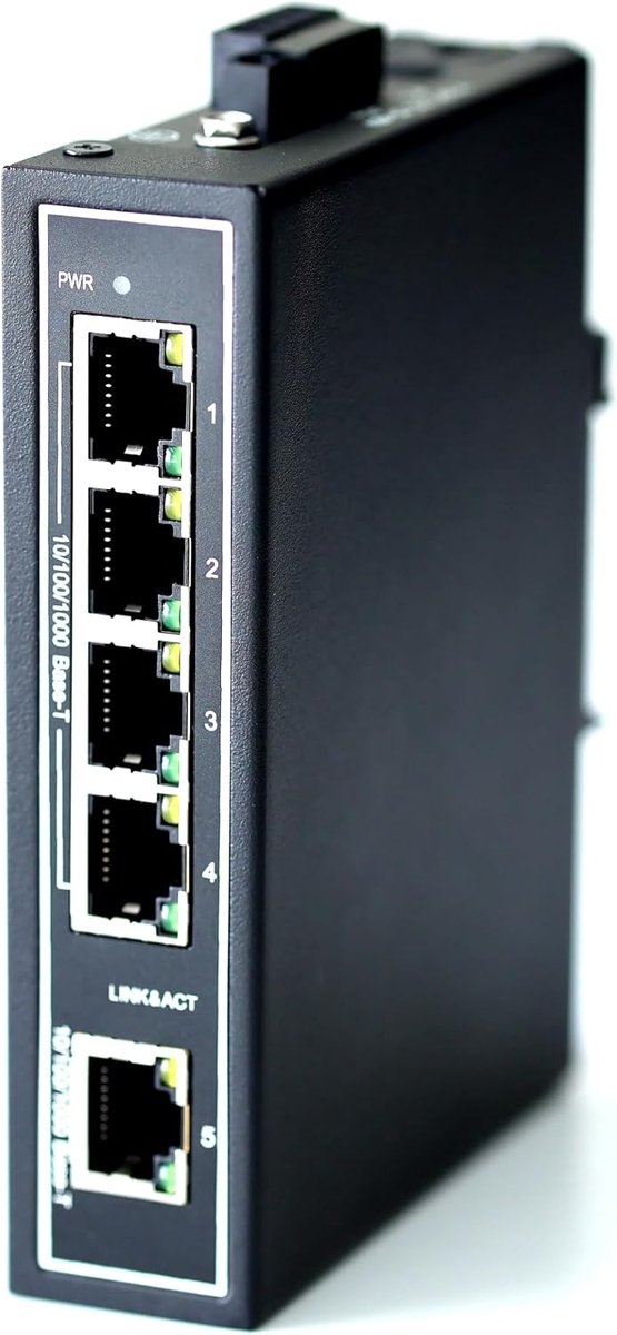 Ethernet switch 5-poorts - 10/100/1000Mbps - DIN-rail/wandmontage - energiezuinig en fanless - ShopVlot