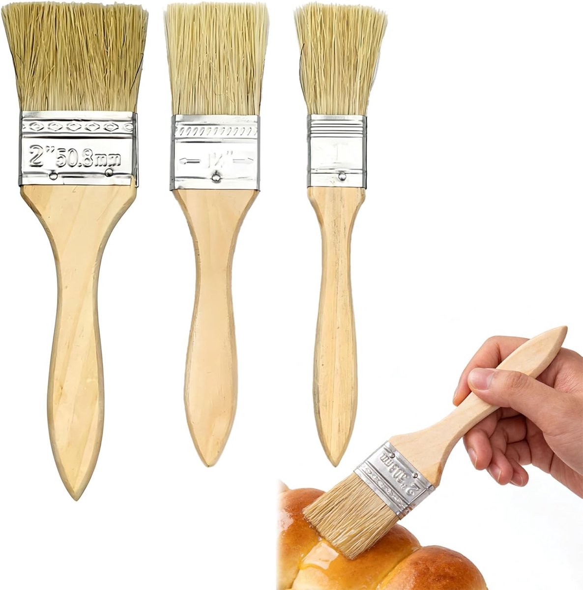 Bakkwast Set – 3 Stuks, Diverse Maten – Natuurlijk Elandenhaar – Duurzaam en Hittebestendig – Perfect voor Boter en - ShopVlot