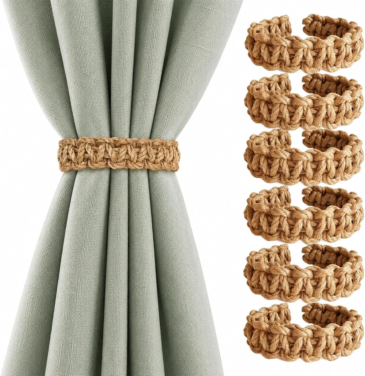 Magnetische gordijnophouders 30 cm - linnenkleur - 6 stuks - zonder boren en resten - ShopVlot