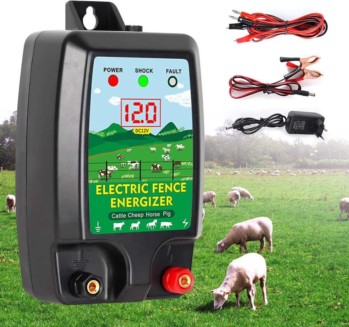 Elektrische omheining 12V - 2 Joule - LED-display - Bescherming voor boerderijdieren - ShopVlot