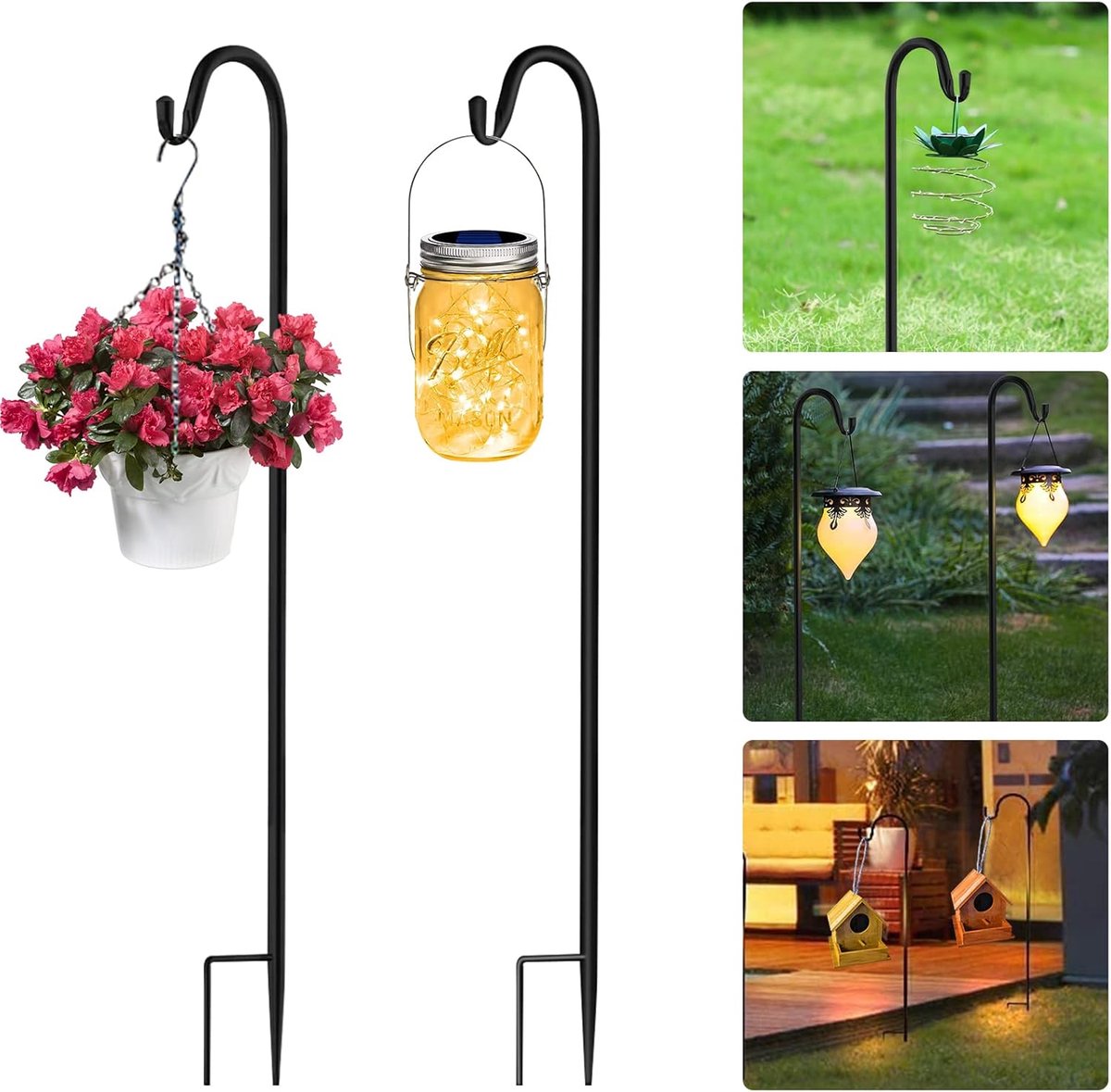 SnelShoppen - 2 Verstelbare Herderhaken 100 cm IJzeren Haken Buitenshuis Zonne-energie Lampen Bloembakken Lantaarn Decoratie Trouwen Kerst Vogels