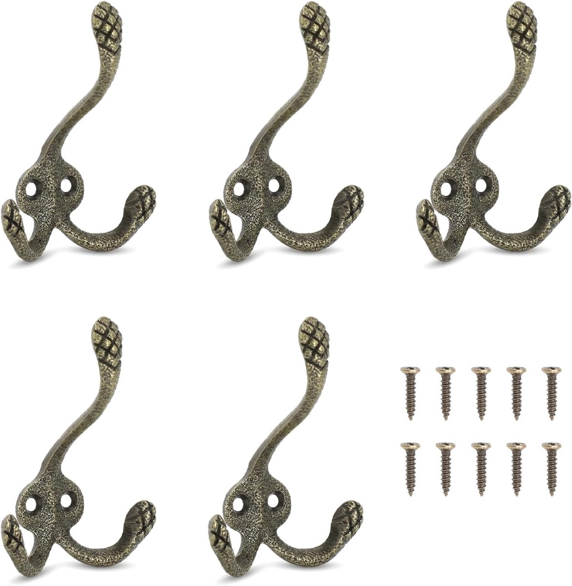 Kledinghaken set van 5 - gietijzer - rustieke uitstraling - perfect voor nostalgische decoratie - ShopVlot