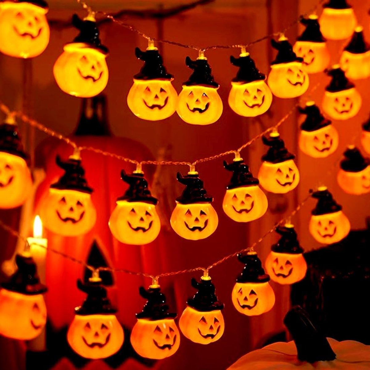 Halloween lichtslinger 3 meter - 20 LED pompoenen - batterijvoeding - sfeervolle decoratie voor binnen en buiten - ShopVlot