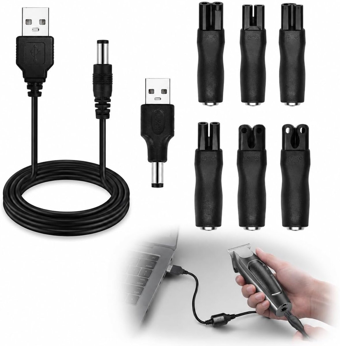 USB-oplader 5 V voor scheerapparaat - 8 opzetstukken - uitgebreide compatibiliteit - ideaal voor Philips OneBlade - SnelShoppen
