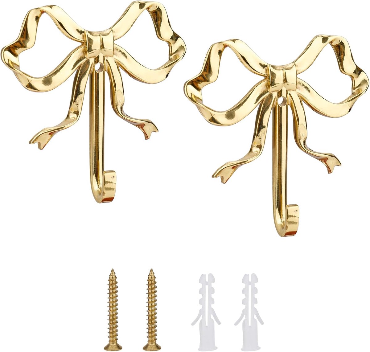Wandhaken met strik - 6,5x6,3cm goud - decoratieve haken voor jassen, hoeden en handdoeken - SnelShoppen