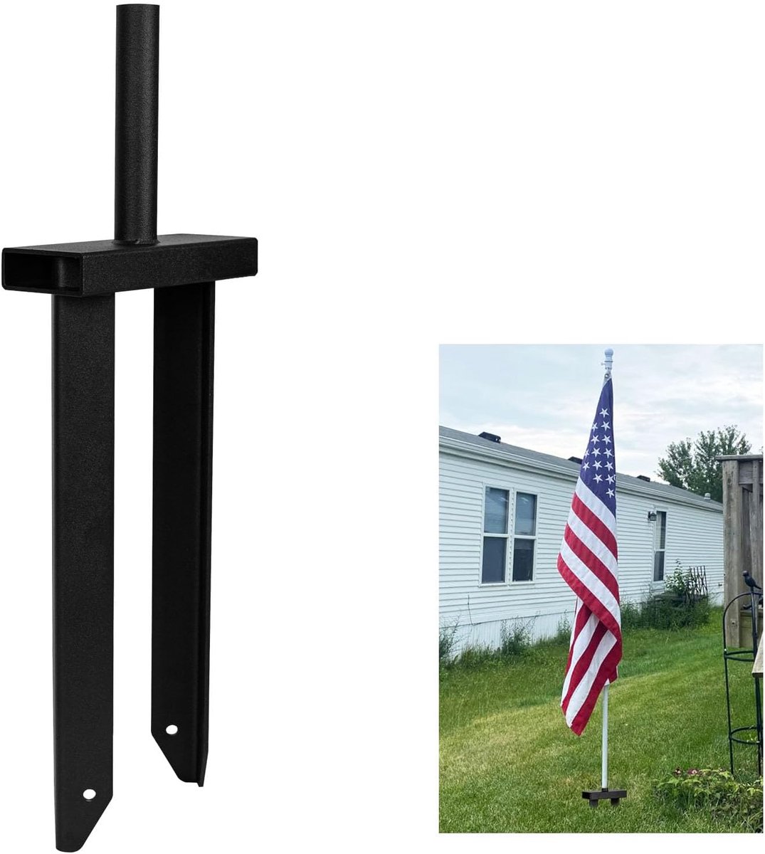 Vlaggenmast grondpen - zware metalen grondspike - stabiele 2-tanden basis - ideaal voor vlaggen en parasols - SnelShoppen