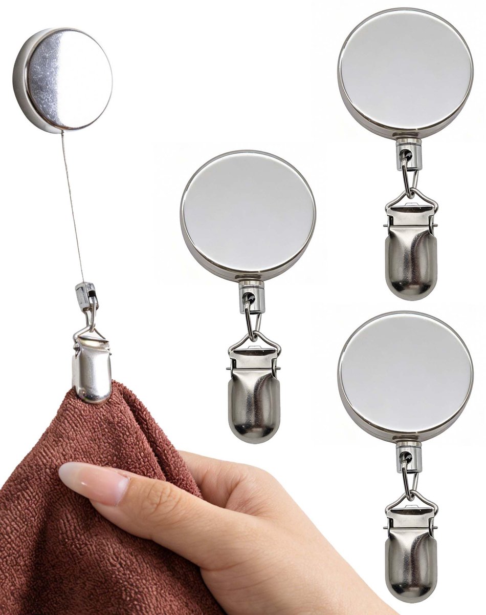 Handdoekklem - 3 stuks metaal uitschuifbaar boorloos compact ophanghouder voor keuken badkamer handdoeken en kleine doeken