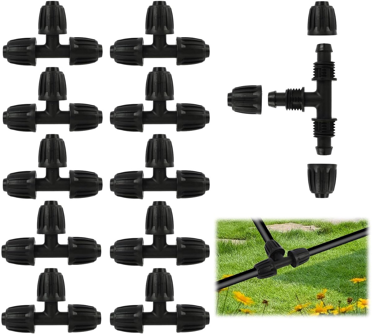 Druppelslang Verbinding - Irrigatie L-stuk - Tuin Bewateren - Gereedschapsloze Montage - 10 Stuks - Zwart