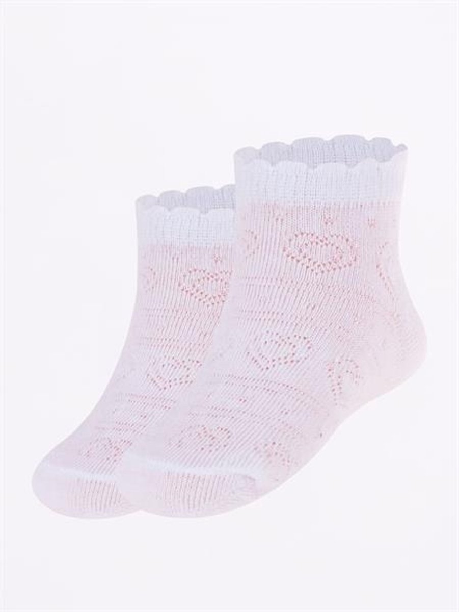 2-Pack Babysokjes Wit & Roze - Katoen - Maat 19/20