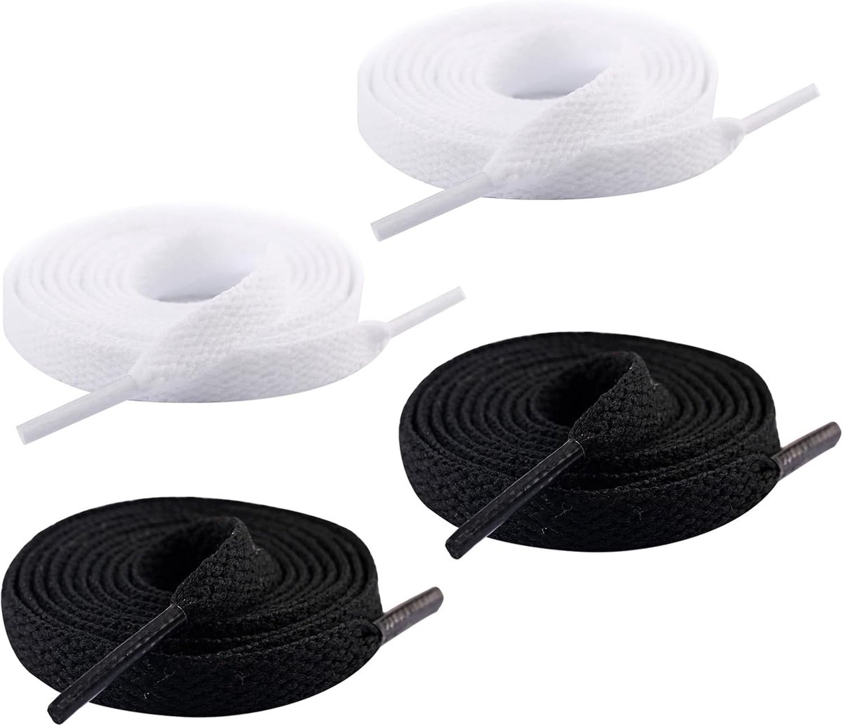 Veters 8 mm Breed - Zwart en Wit - Vervangende Veters voor Trainers - Ideaal voor Sport- en Hardloopschoenen - ShopVlot