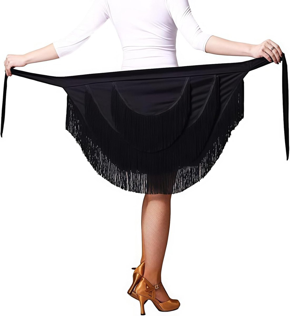 ZBH1985 Women's Dance Skirts Ballroom Latin Dance Dress Lace Up Skirt Tango Dance Skirt Apron Tassel Skirt Dance Skirt - ShopVlot