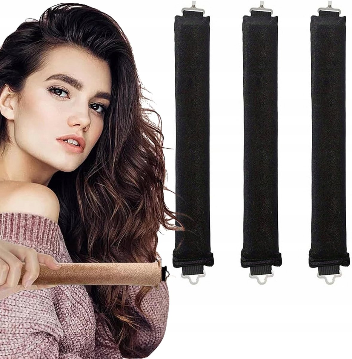 3x Zwarte Hittevrije Haarrollers voor Natuurlijke Krullen