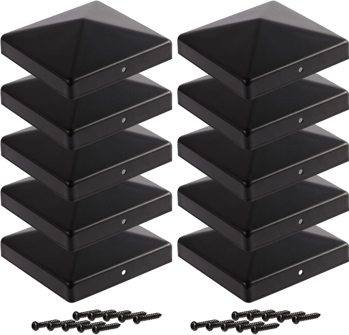 Pole Caps 10 x 10 cm - Zwart Gelakt Staal - Piramidevorm - Bescherming voor Houten Palen - ShopVlot