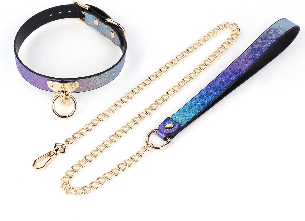 Halsband met lijn voor huisdieren - leren schubben - verstelbaar en duurzaam - comfortabel voor dagelijks gebruik - ShopVlot