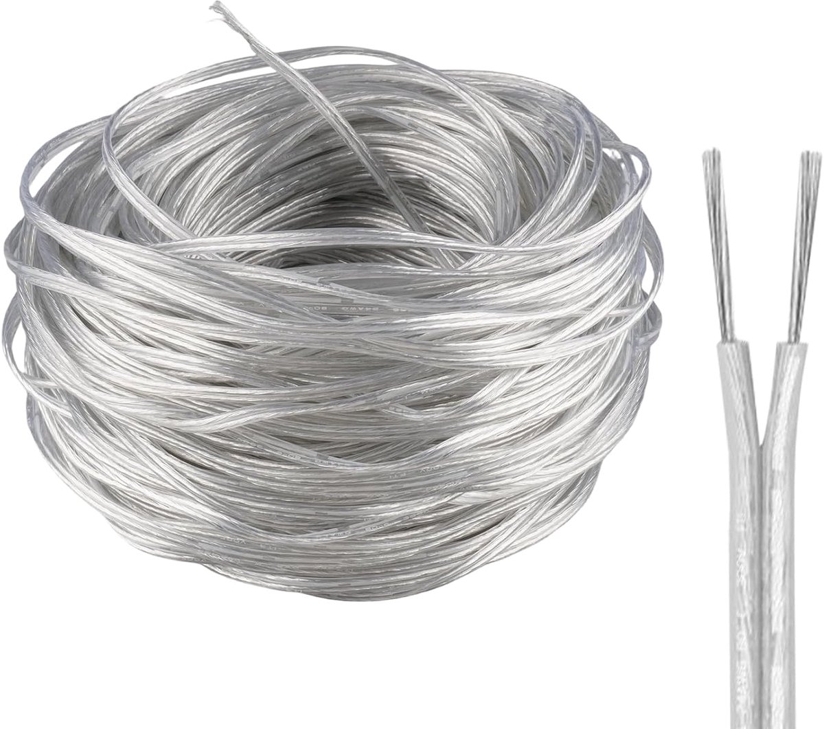 Transparante PVC kabel 35 m - 2-draads, 24 AWG - Tinnen koperen draad - Veilig voor huishoudelijke apparaten - ShopVlot