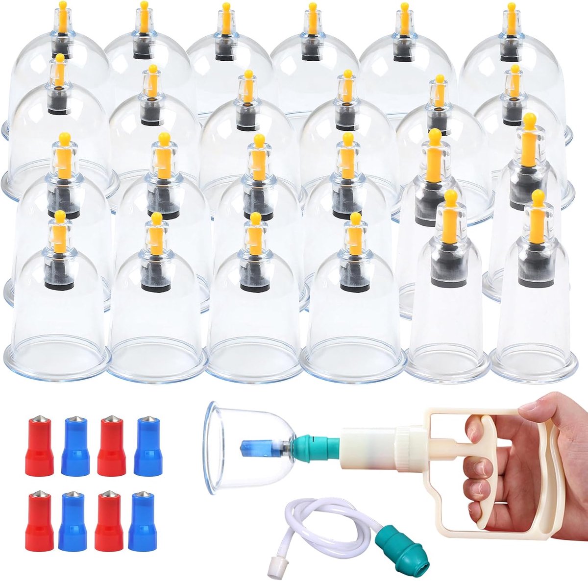 Cupping set 24 stuks - plastic met vacuümpomp - sterke zuignappen - spiervermoeidheid verlichting - ShopVlot