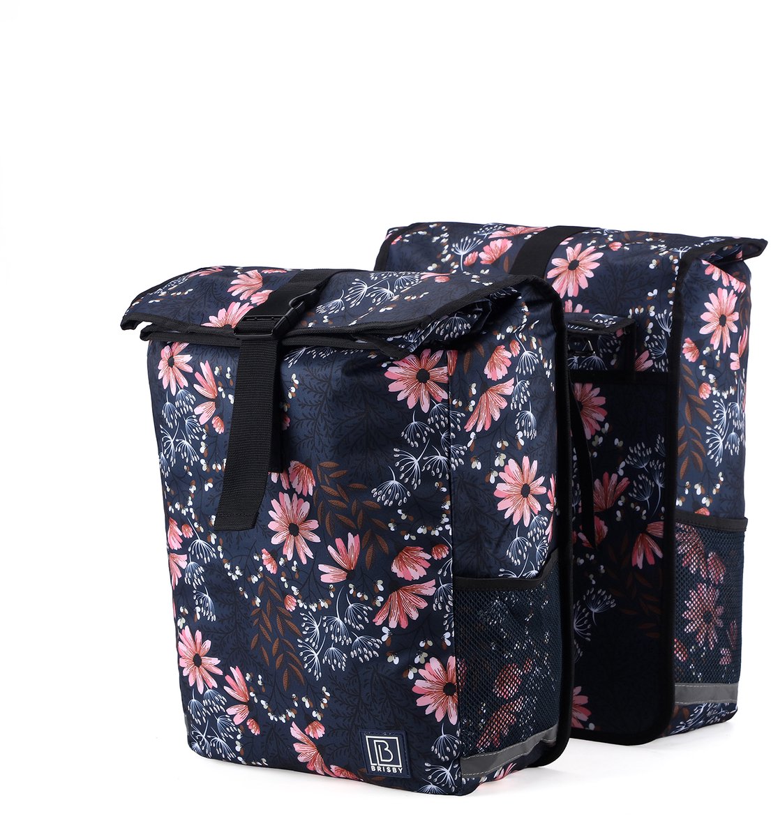 Brisby Dubbele Fietstas Rolltop Zwart 39-48L Waterdicht Geschikt voor Elektrische Fietsen & E-Bike - Japanese Flower