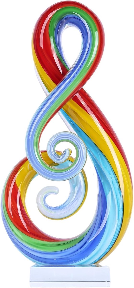 Glas Muzieknoot Sculptuur 11" H - Handgeblazen Kunst Glas - Kleurrijk Decor voor Muziekkamer, Bureau - ShopVlot