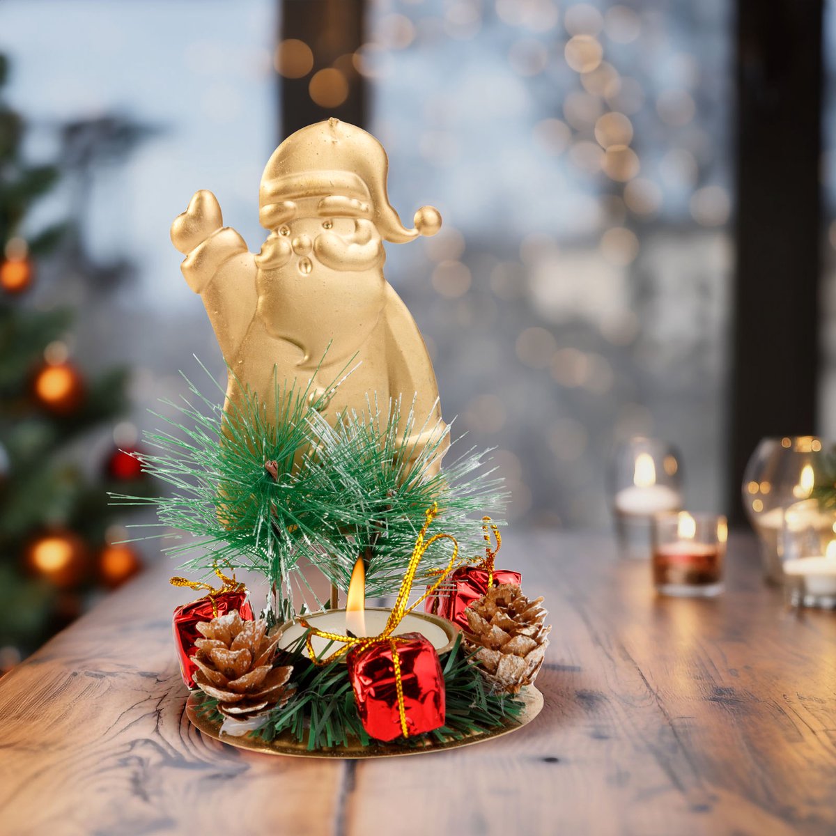 Adventsdecoratie - met kaarsenhouder - koper, kerstman - 8 x 13 cm 1 Stuks [58946B]