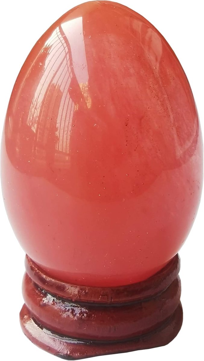 Meditatie ei goudkleurig 5 x 3.5 cm - Chakra decoratie - Inclusief houten standaard - Voor meditatie en zelfreflectie - ShopVlot