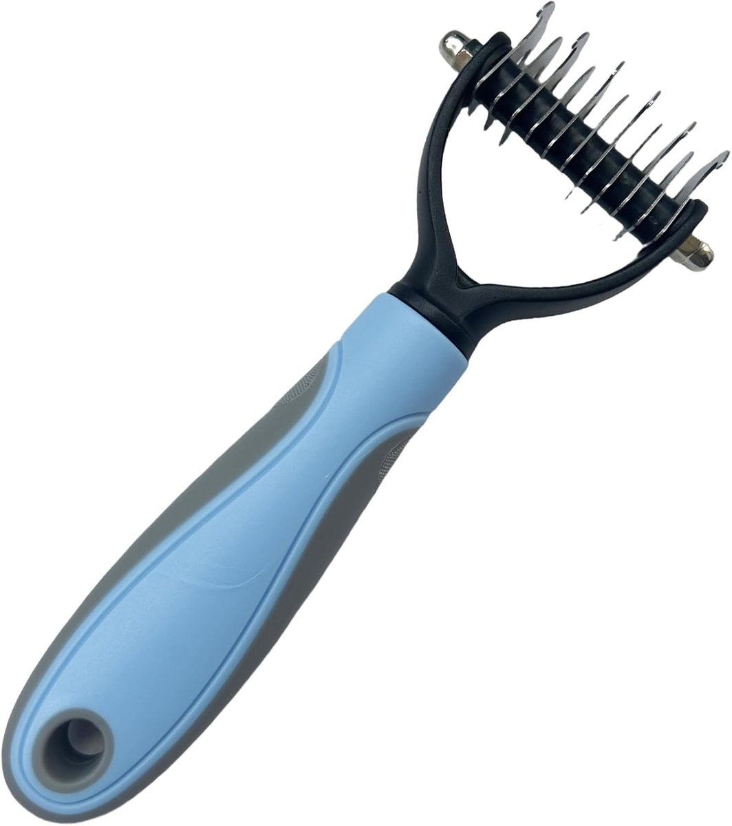 Huisdiergroomingsgereedschap 2-in-1 - Demenatiekam blauw - Geschikt voor honden en katten - ShopVlot