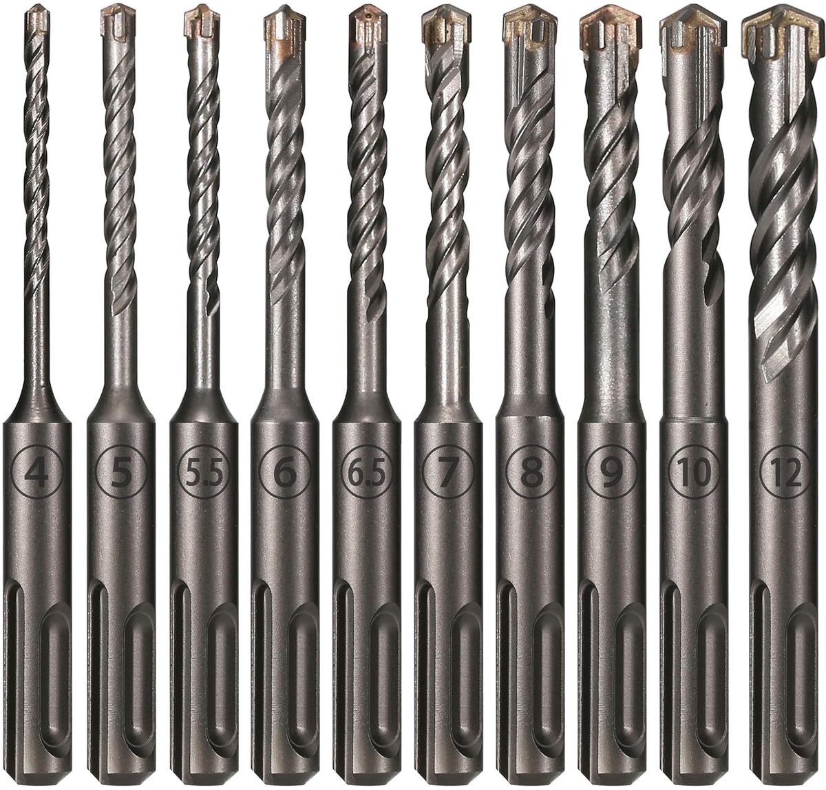 SDS Plus Boor Bit Set 10 Stuks - 4 Snijders - Diameter 4-12 mm x 110 mm - Voor Steen, Beton en Metselwerk - ShopVlot