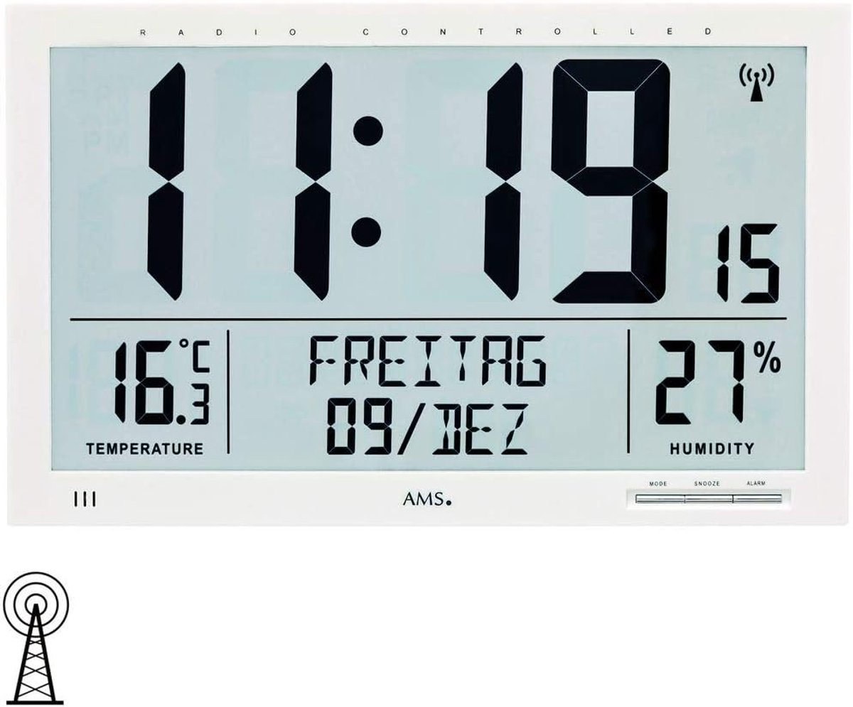 Wandklok tafelklok radio digitaal - witte datum thermometer - tijdweergave en alarmfunctie - modern design - ShopVlot