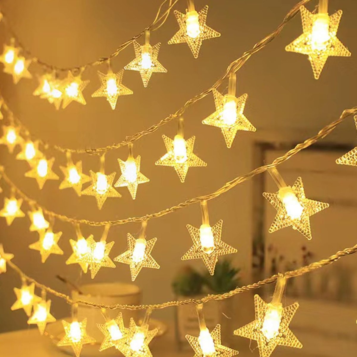 Sfeerverlichting met Sterren 4 m - 20 LED - Batterijgevoed - Warm witte gloed voor feestelijke decoratie - ShopVlot