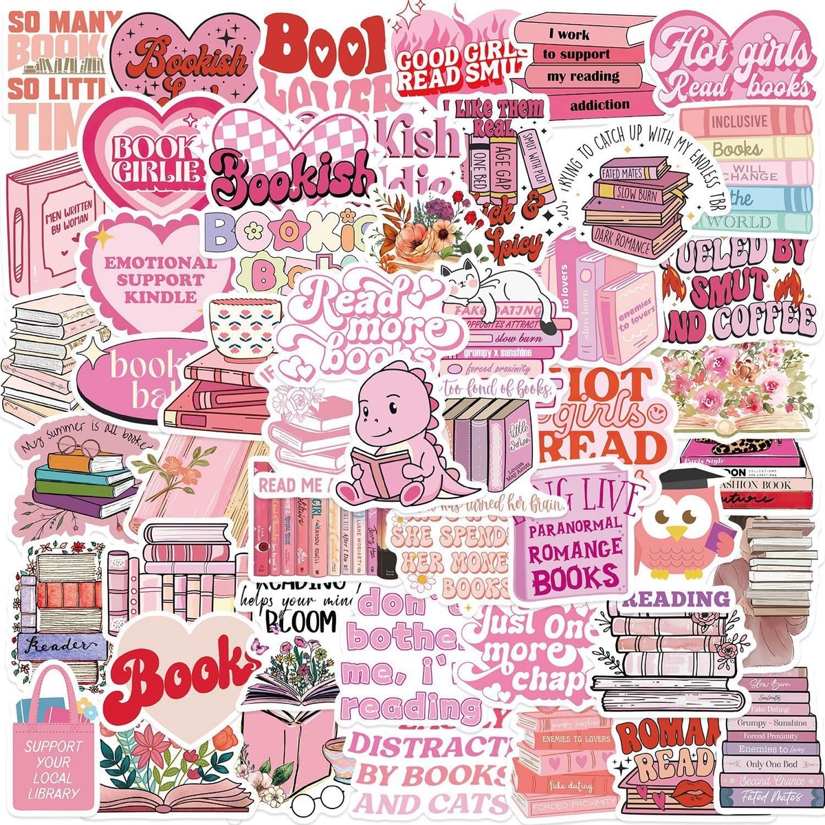 Sticker set 50 stuks - roze boekstickers - zelfklevend vinyl - perfect voor boekenliefhebbers - ShopVlot