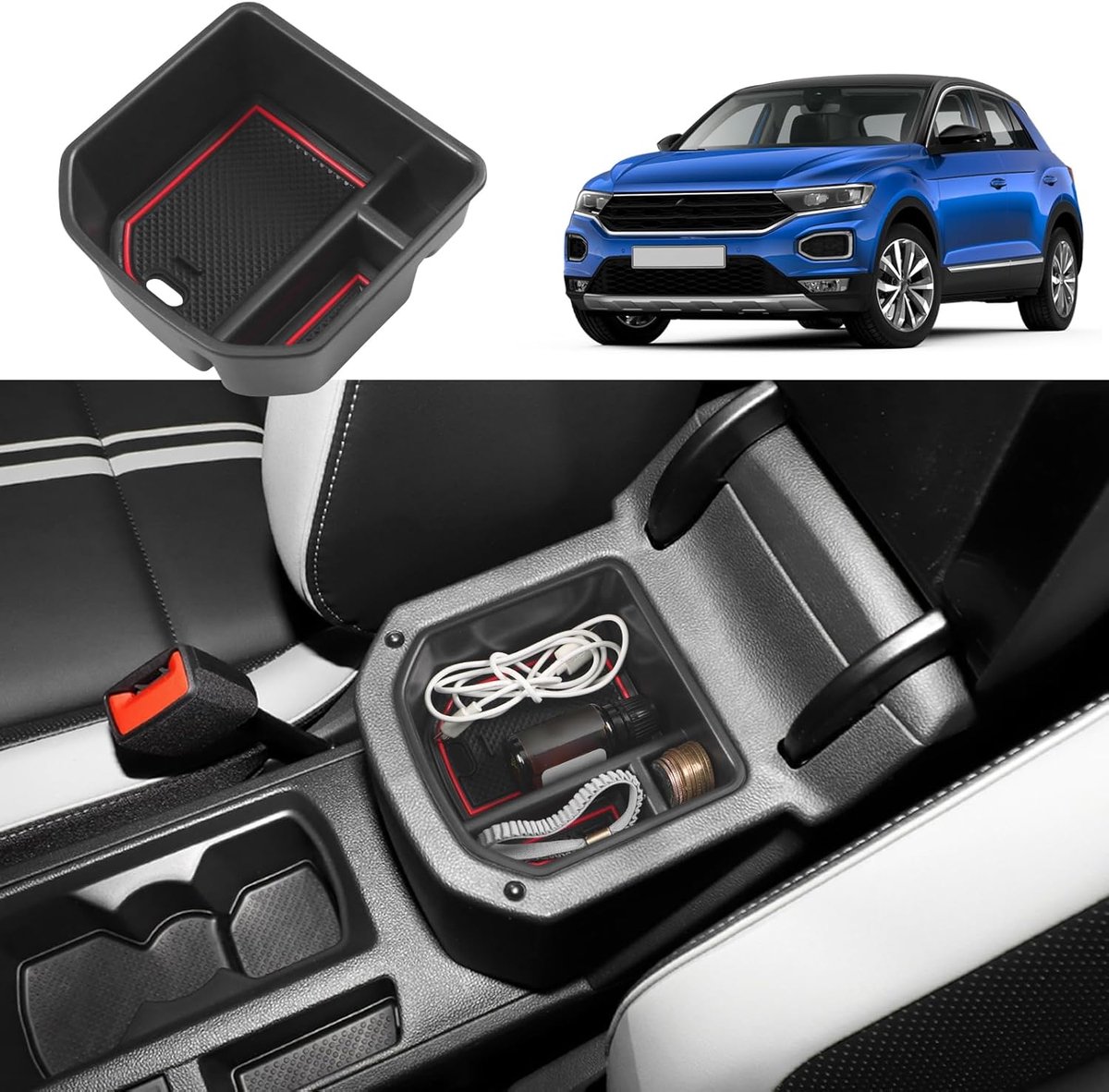 Armsteun opbergcompartiment - voor VW T-ROC 2018-2025 - opslagdoos met antislipmat - handige organisatie - ShopVlot