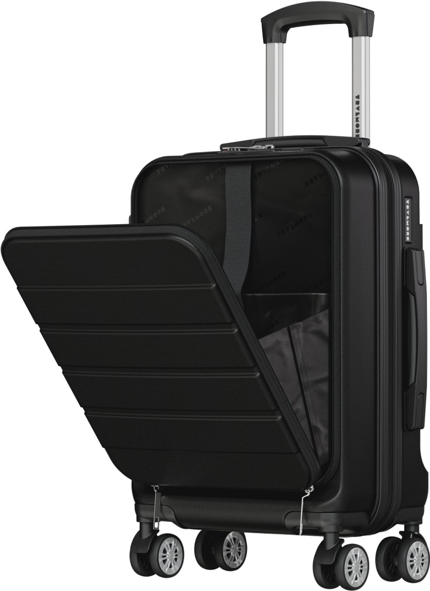TRVLMORE Reiskoffer - 54x37x23 cm - Met Voorvak- 44L - TSA-slot - 4 Wielen - Zwart