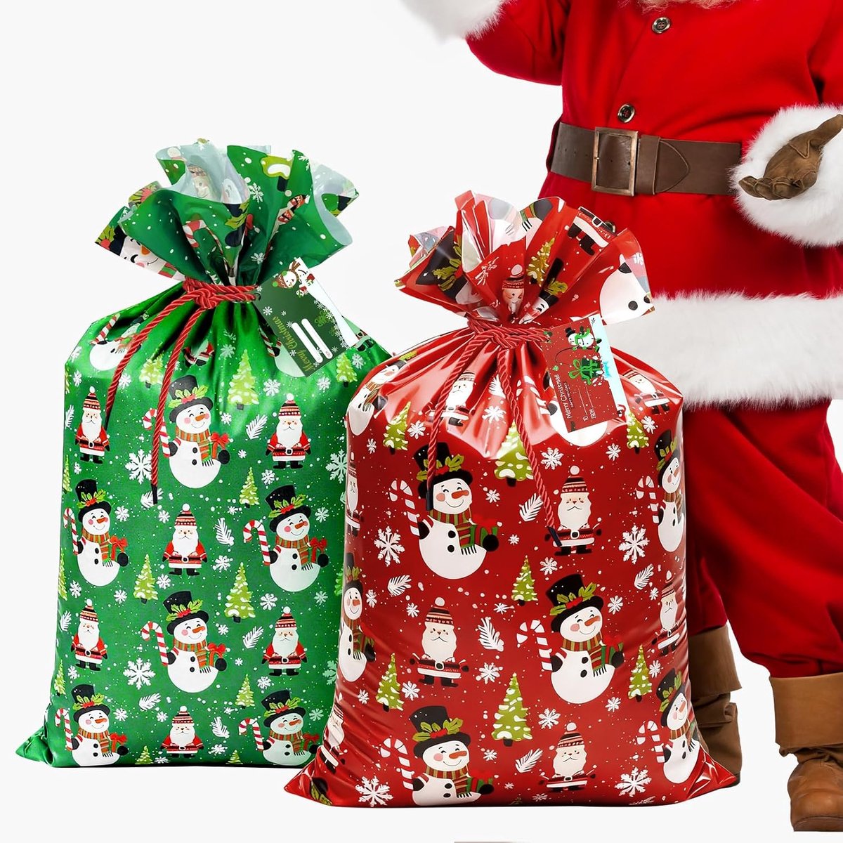 Kerstzakjes groot 2 stuks - rode en groene tint - voor cadeauverpakking - feestelijk en stijlvol - ShopVlot