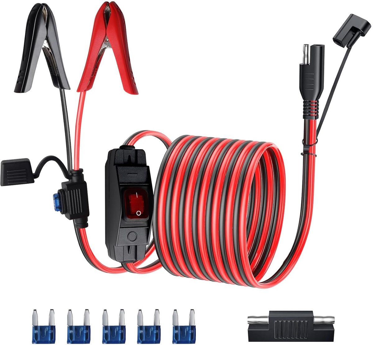 SAE naar alligator clips kabel 3,1m - 16AWG met 16A schakelaar - 5 zekeringen - ideaal voor zonnecellen - ShopVlot